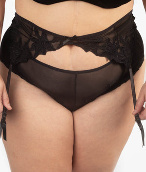 Black Fantasy Floral Brief + Garter