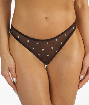 The Soft Black Mesh Heart Polkadot Thong